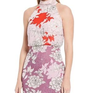 Belle Badgley Mischka Floral Halter Tie Neck Rhisa Midi Dress Lilac